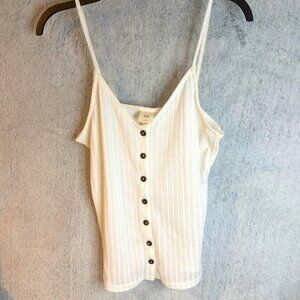 H&M L.O.G.G. Button Down Tank Top, White Ribbed Women's Size M Lightly worn
